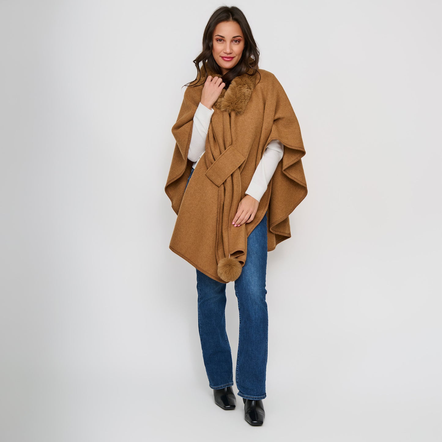 Kelsie Faux Fur Collar Open Front Wrap