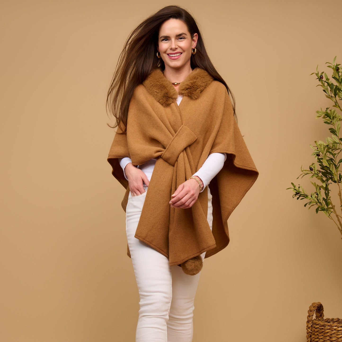 Kelsie Faux Fur Collar Open Front Wrap