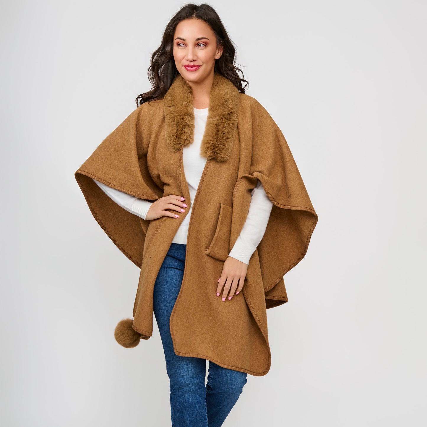 Kelsie Faux Fur Collar Open Front Wrap