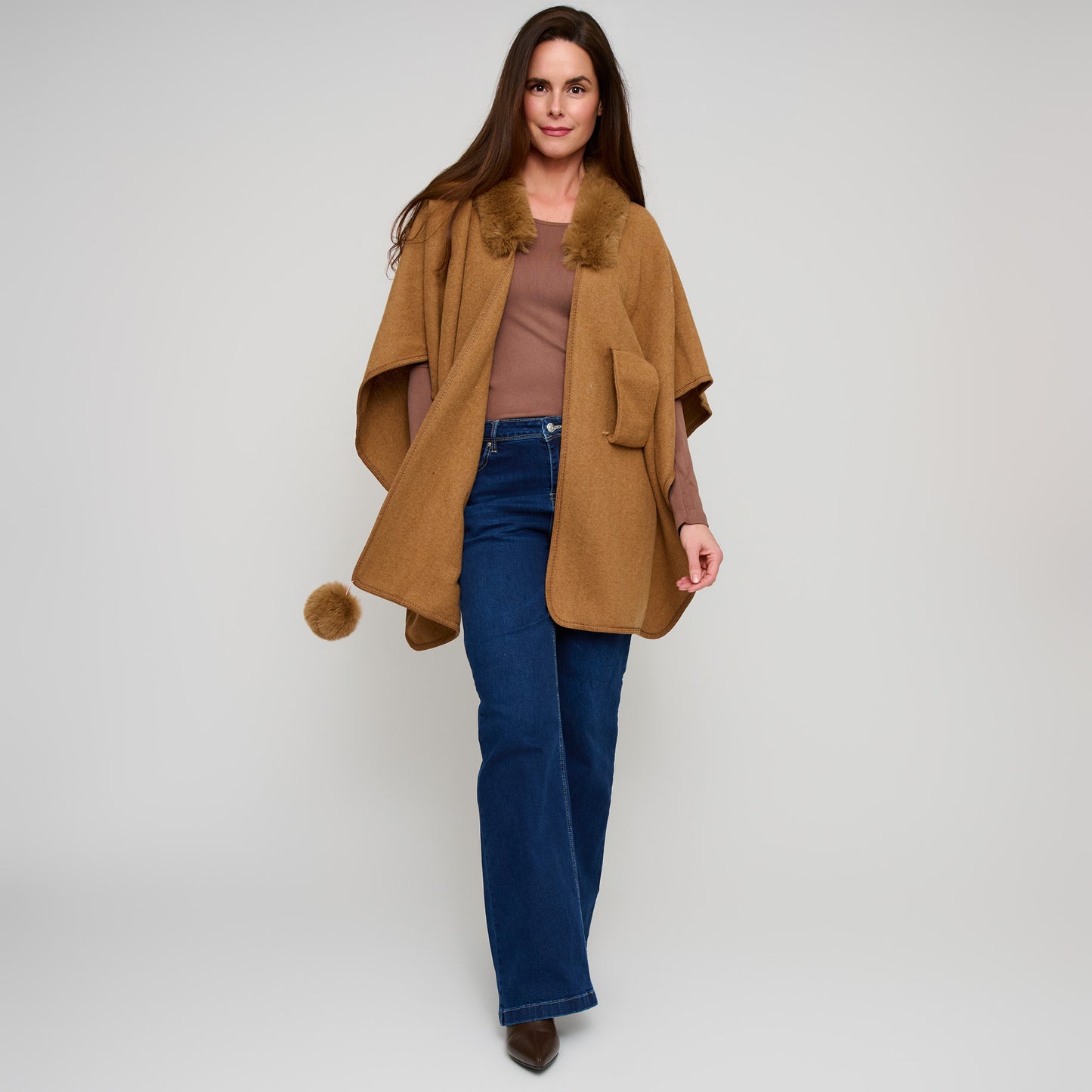 Kelsie Faux Fur Collar Open Front Wrap