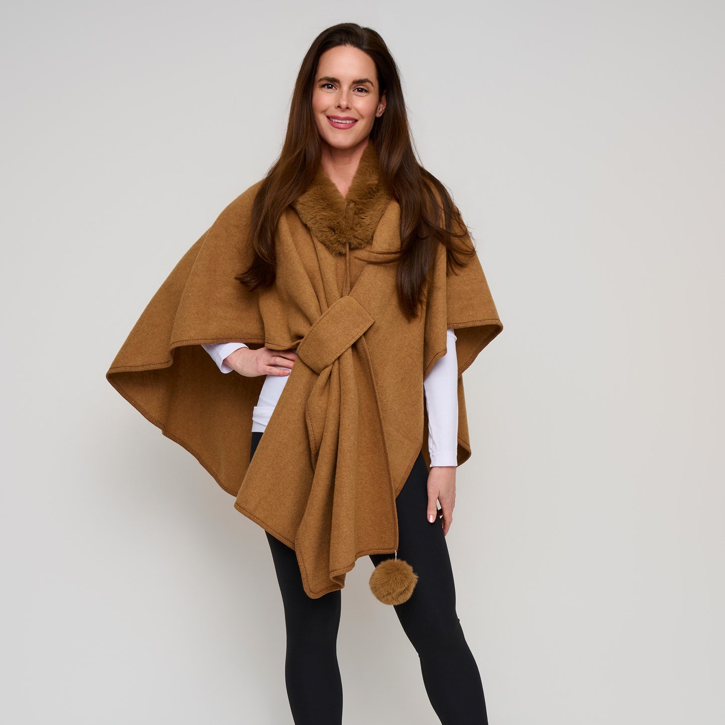 Kelsie Faux Fur Collar Open Front Wrap