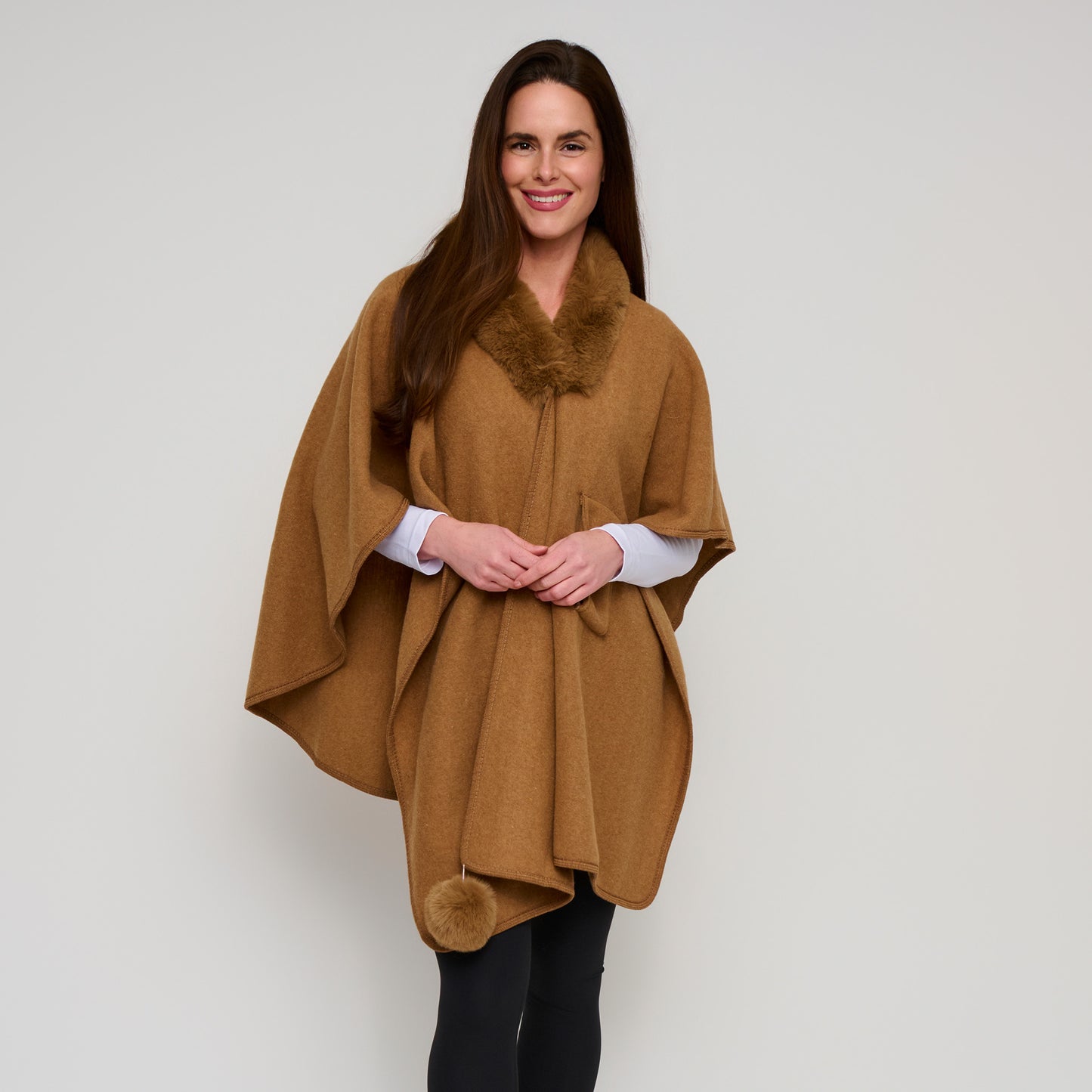 Kelsie Faux Fur Collar Open Front Wrap
