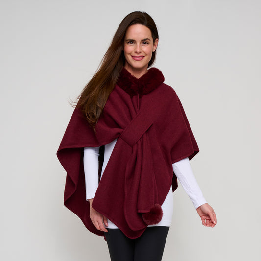 Kelsie Faux Fur Collar Open Front Wrap