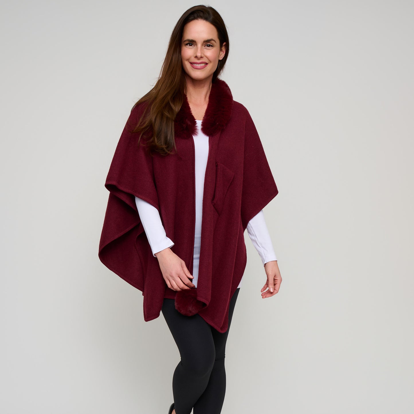 Kelsie Faux Fur Collar Open Front Wrap