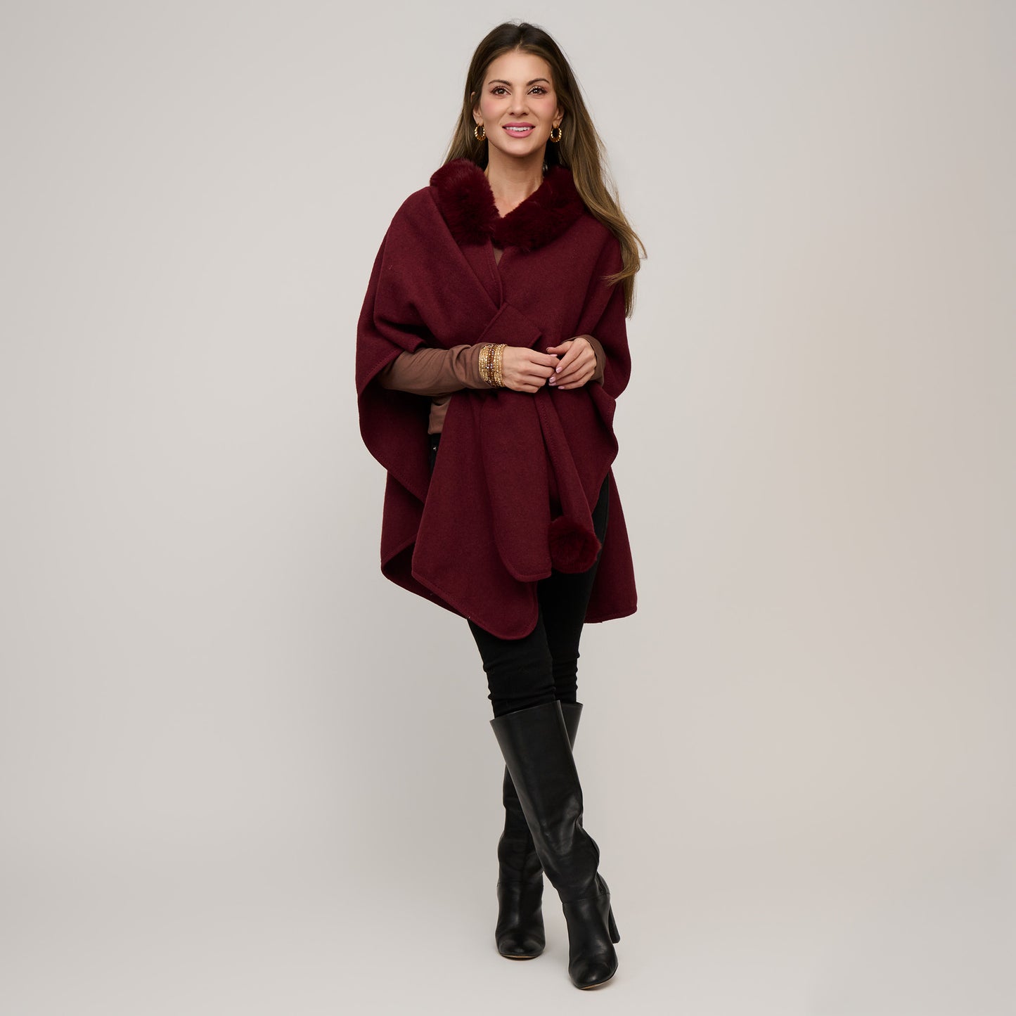 Kelsie Faux Fur Collar Open Front Wrap