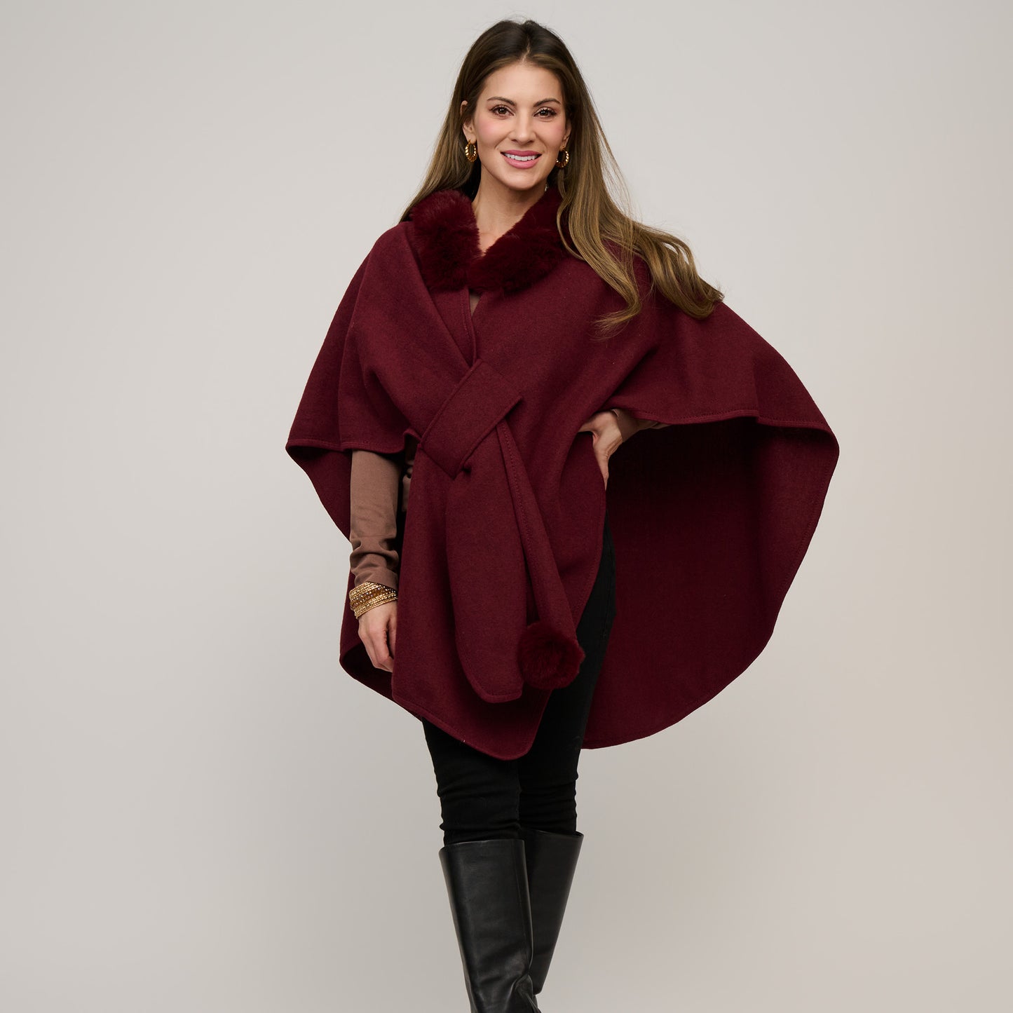 Kelsie Faux Fur Collar Open Front Wrap
