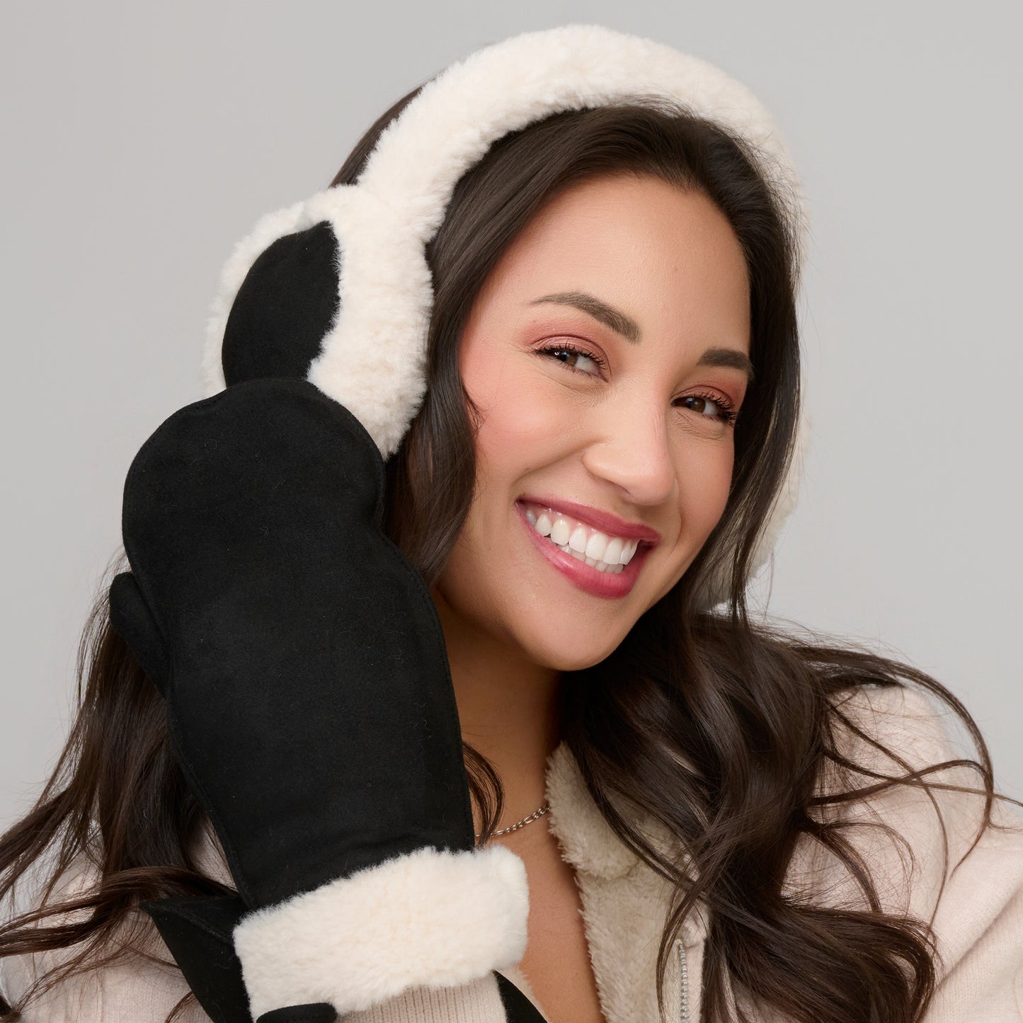 Riley Sherpa Lined Faux Suede Mittens