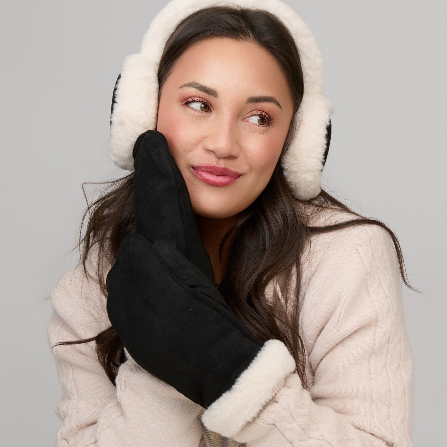 Riley Sherpa Lined Faux Suede Mittens