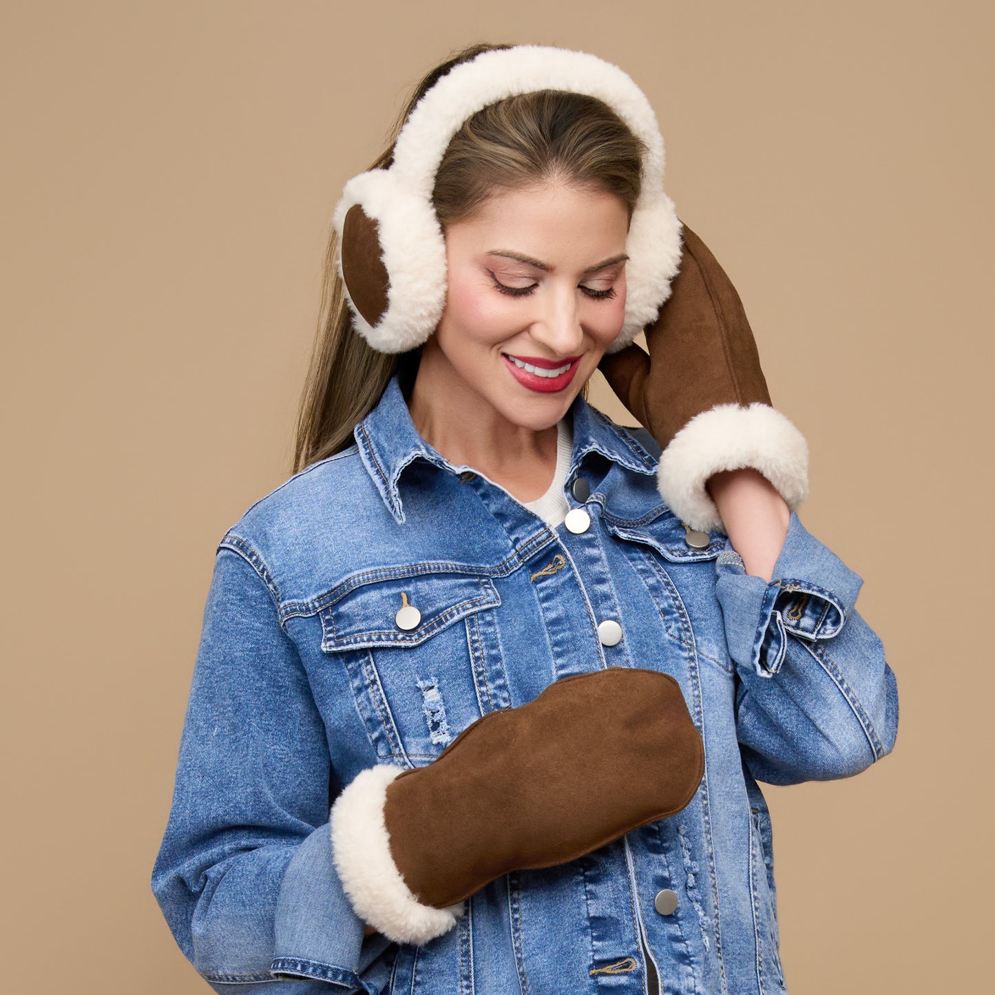 Riley Sherpa Lined Faux Suede Mittens