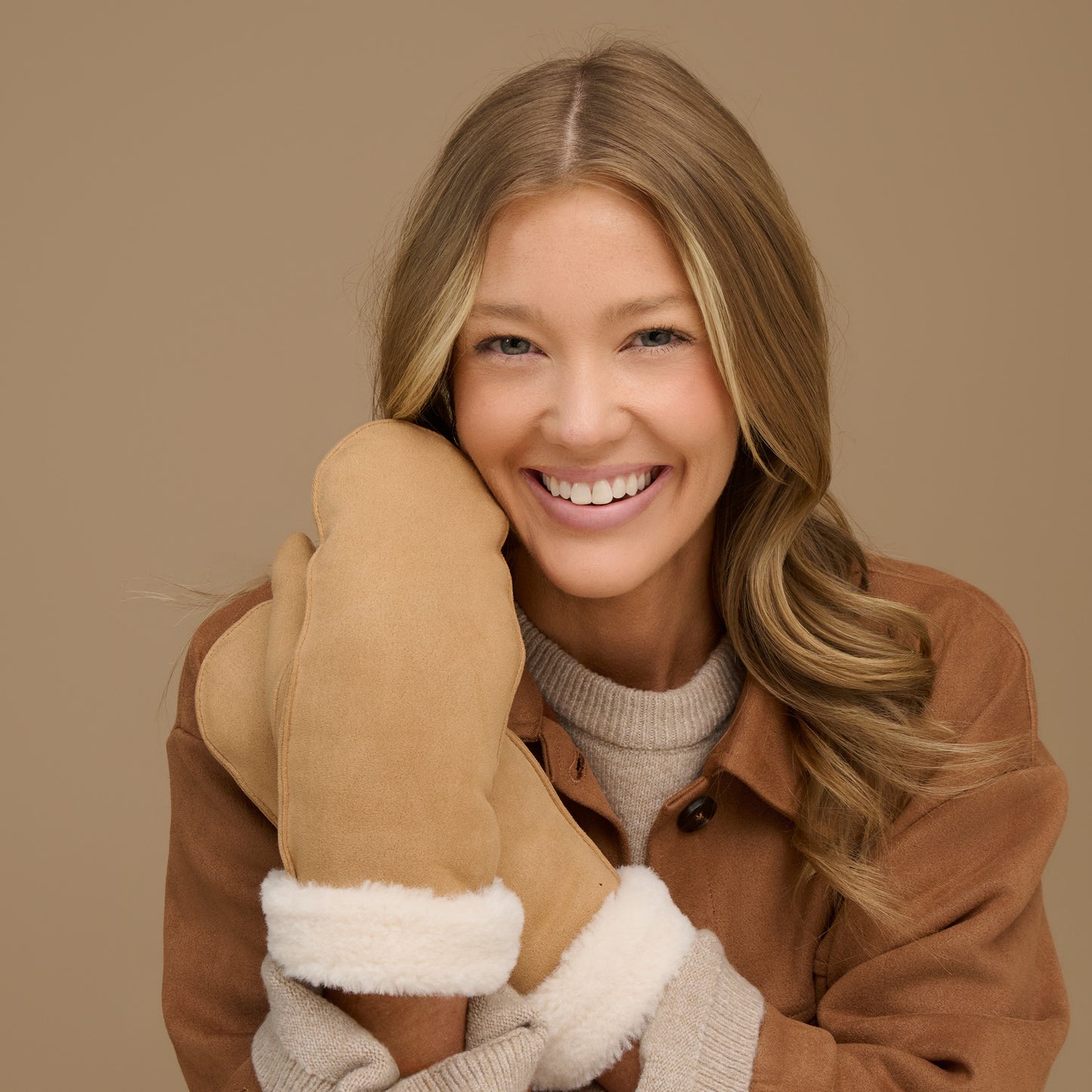Riley Sherpa Lined Faux Suede Mittens