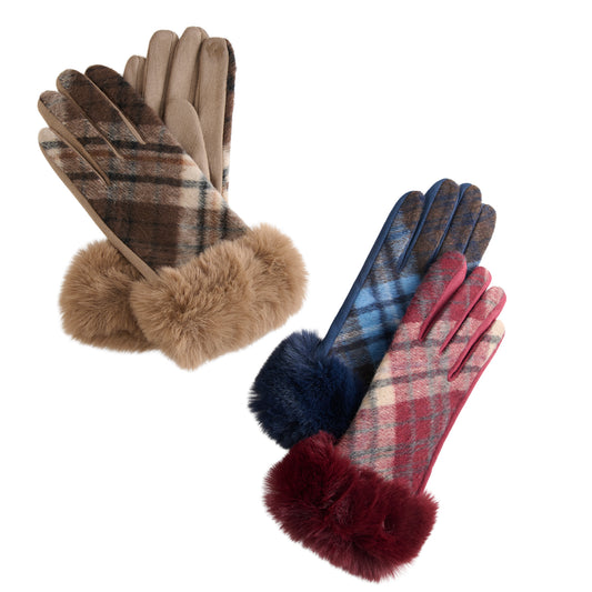 6 Piece Marilee Plaid Faux Fur Trim Glove Assortment