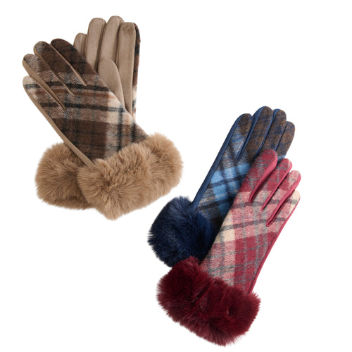 6 Piece Marilee Plaid Faux Fur Trim Glove Assortment