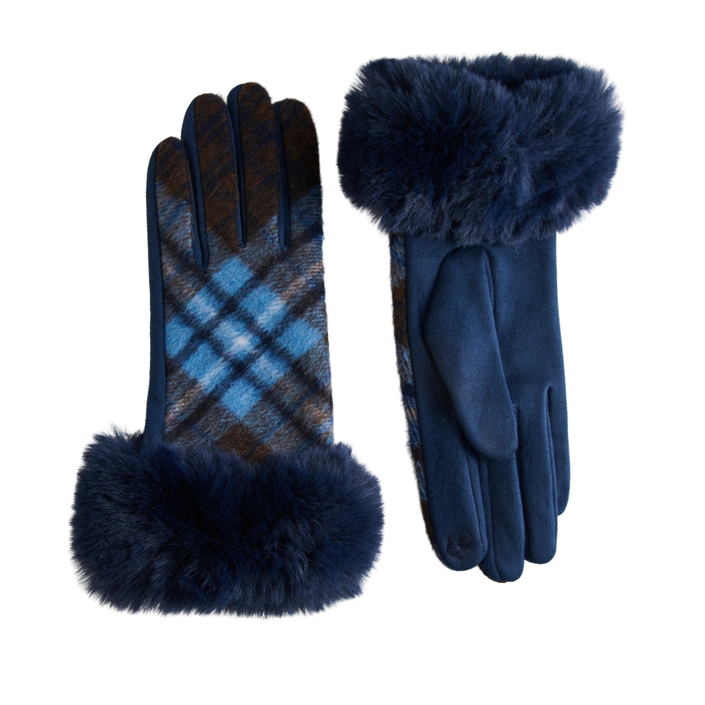 Marilee Plaid Faux Fur Trim Gloves
