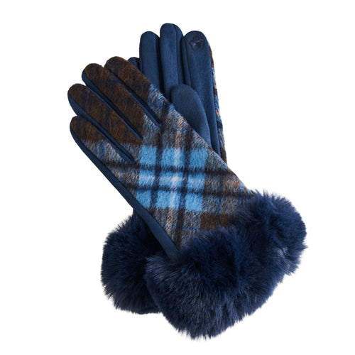Marilee Plaid Faux Fur Trim Gloves