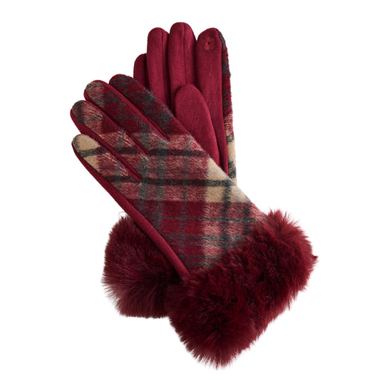 Marilee Plaid Faux Fur Trim Gloves