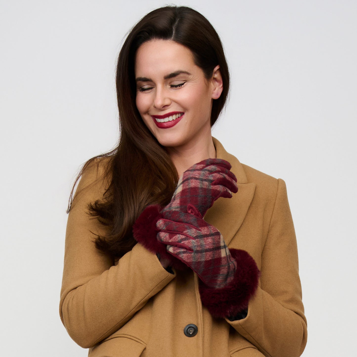 Marilee Plaid Faux Fur Trim Gloves
