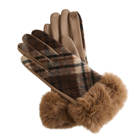 Marilee Plaid Faux Fur Trim Gloves
