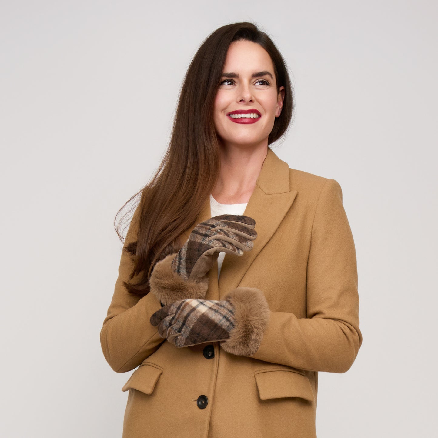 Marilee Plaid Faux Fur Trim Gloves