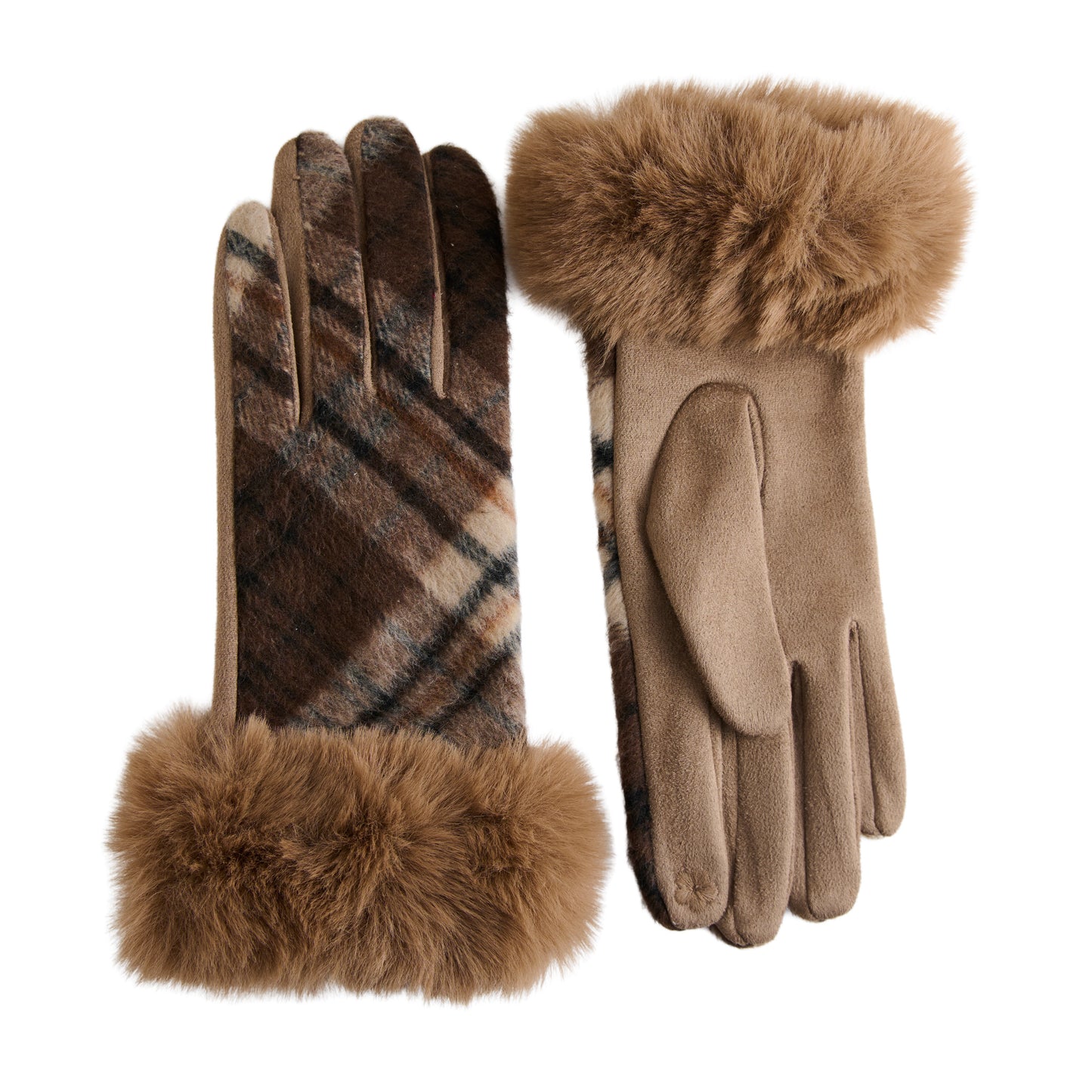 Marilee Plaid Faux Fur Trim Gloves