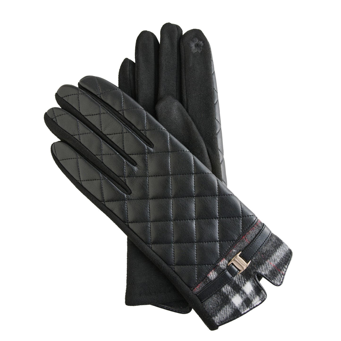 Vivi Plaid Trim Quilted Vegan Leather Gloves