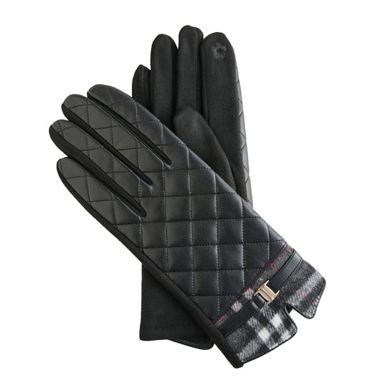 Vivi Plaid Trim Quilted Vegan Leather Gloves