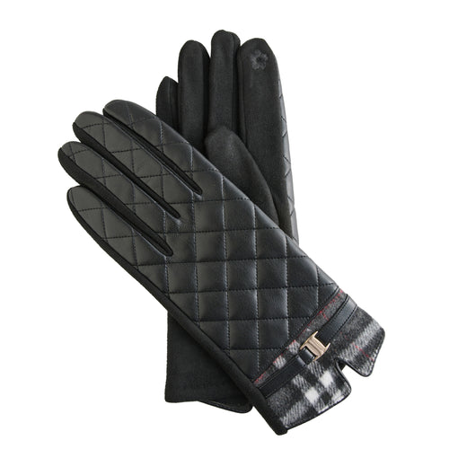 Vivi Plaid Trim Quilted Vegan Leather Gloves