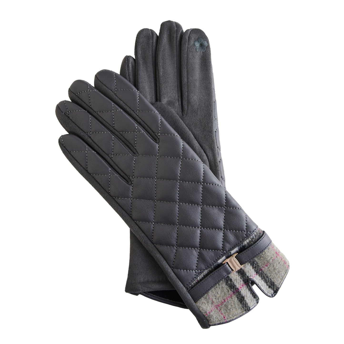 Vivi Plaid Trim Quilted Vegan Leather Gloves
