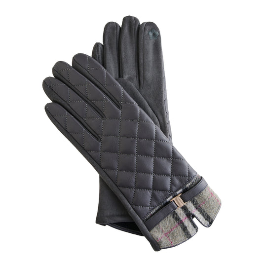 Vivi Plaid Trim Quilted Vegan Leather Gloves