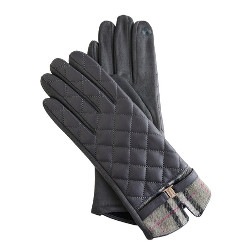Vivi Plaid Trim Quilted Vegan Leather Gloves
