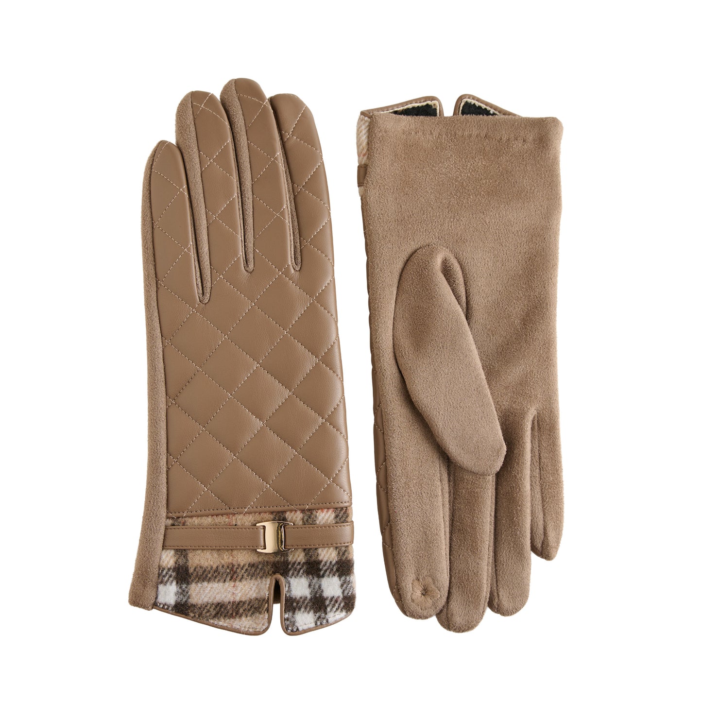Vivi Plaid Trim Quilted Vegan Leather Gloves