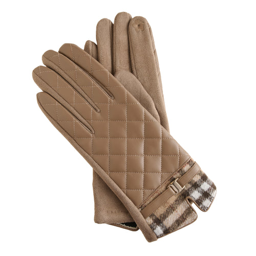 Vivi Plaid Trim Quilted Vegan Leather Gloves