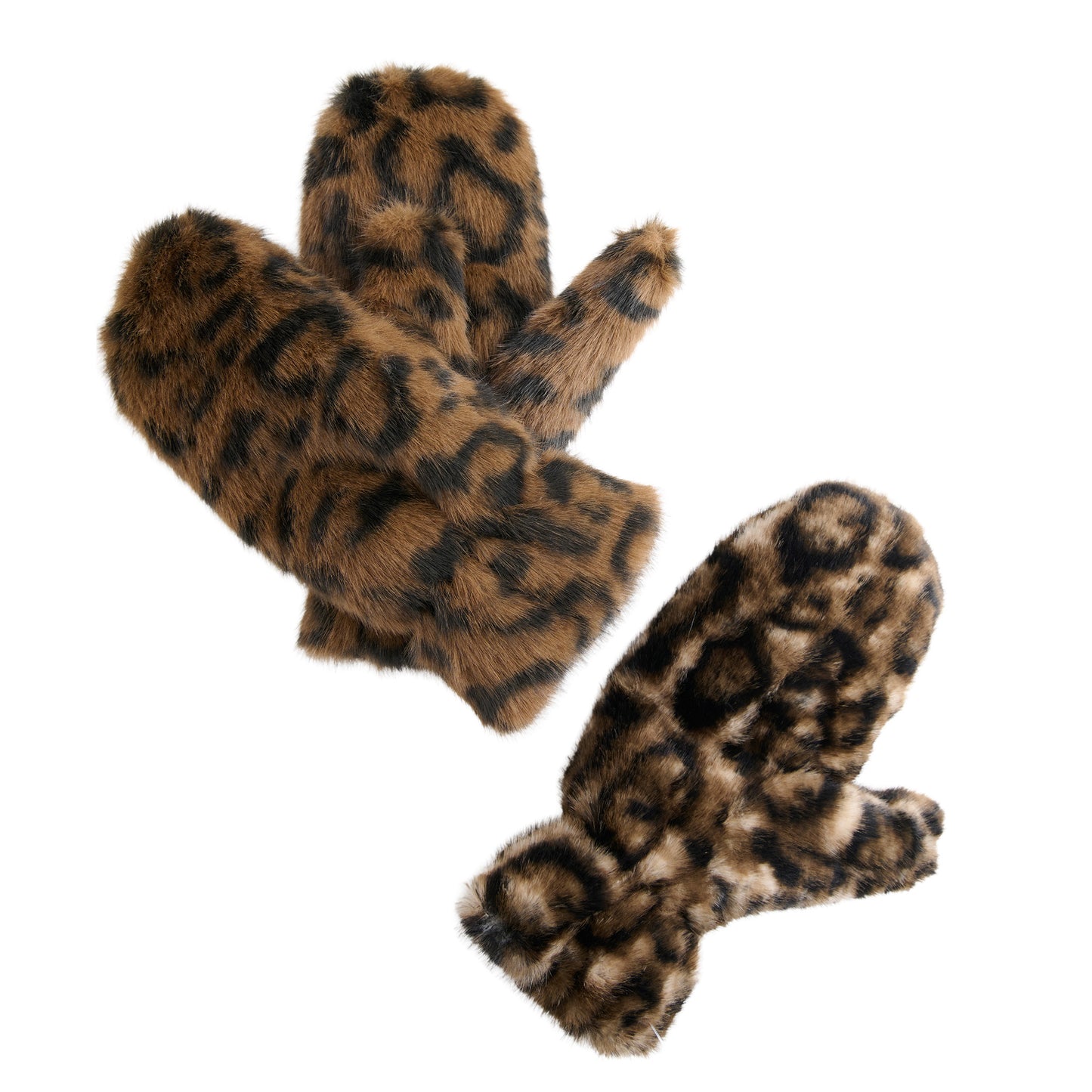 4 Piece Roxy Leopard Print Faux Fur Mitten Assortment