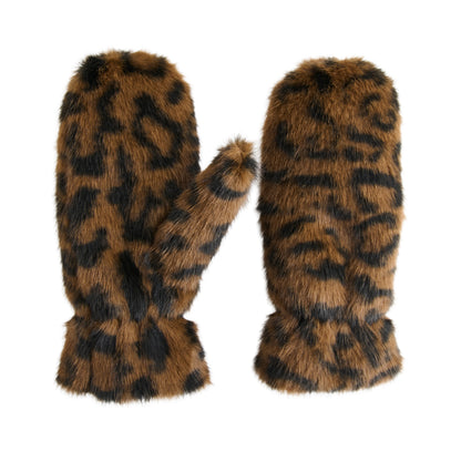 Roxy Leopard Print Faux Fur Mittens