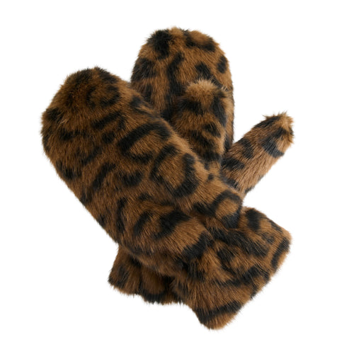 Roxy Leopard Print Faux Fur Mittens