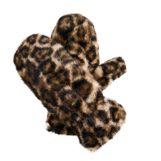 Roxy Leopard Print Faux Fur Mittens