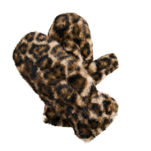 Roxy Leopard Print Faux Fur Mittens