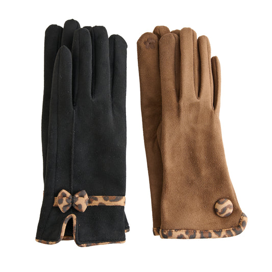 4 Piece Melia Faux Suede Animal Print Trim Glove Assortment