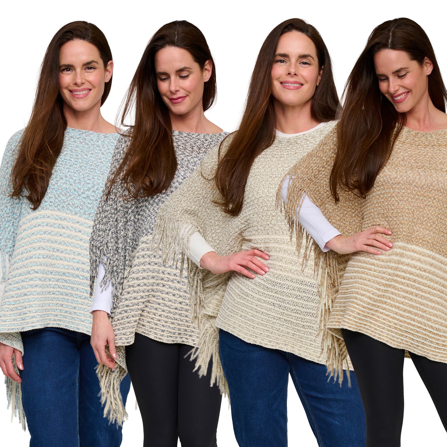 8 Piece Brielle Chenille Knit Fringe Poncho Assortment