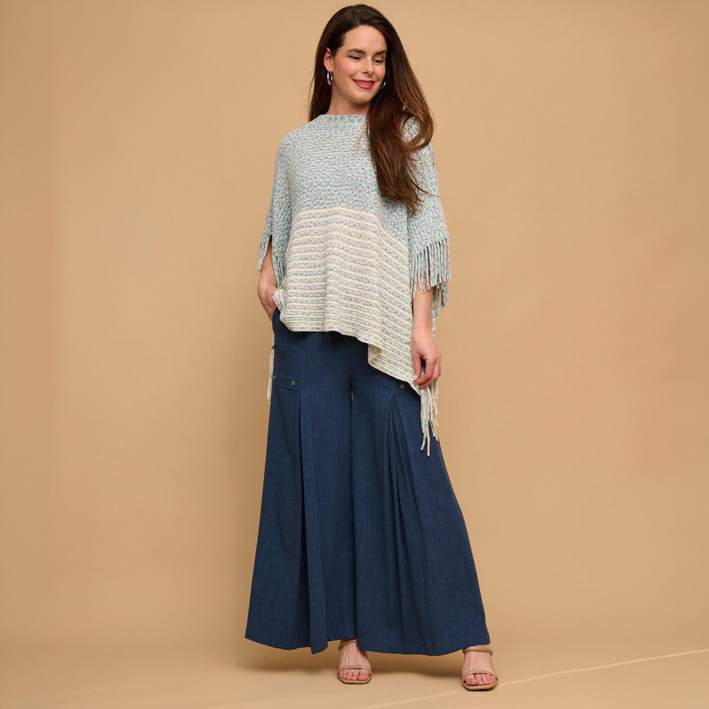 Brielle Chenille Knit Fringe Poncho