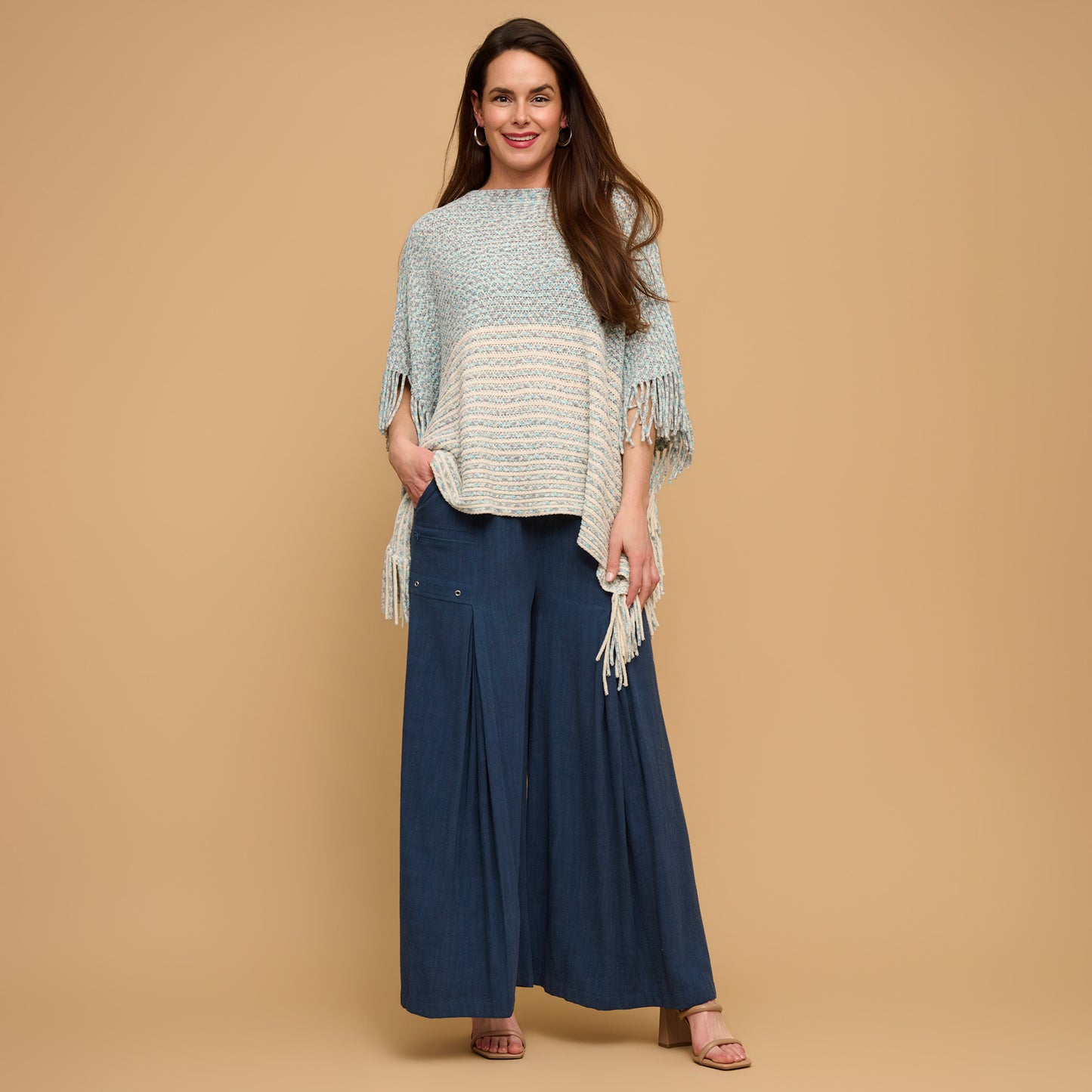Brielle Chenille Knit Fringe Poncho