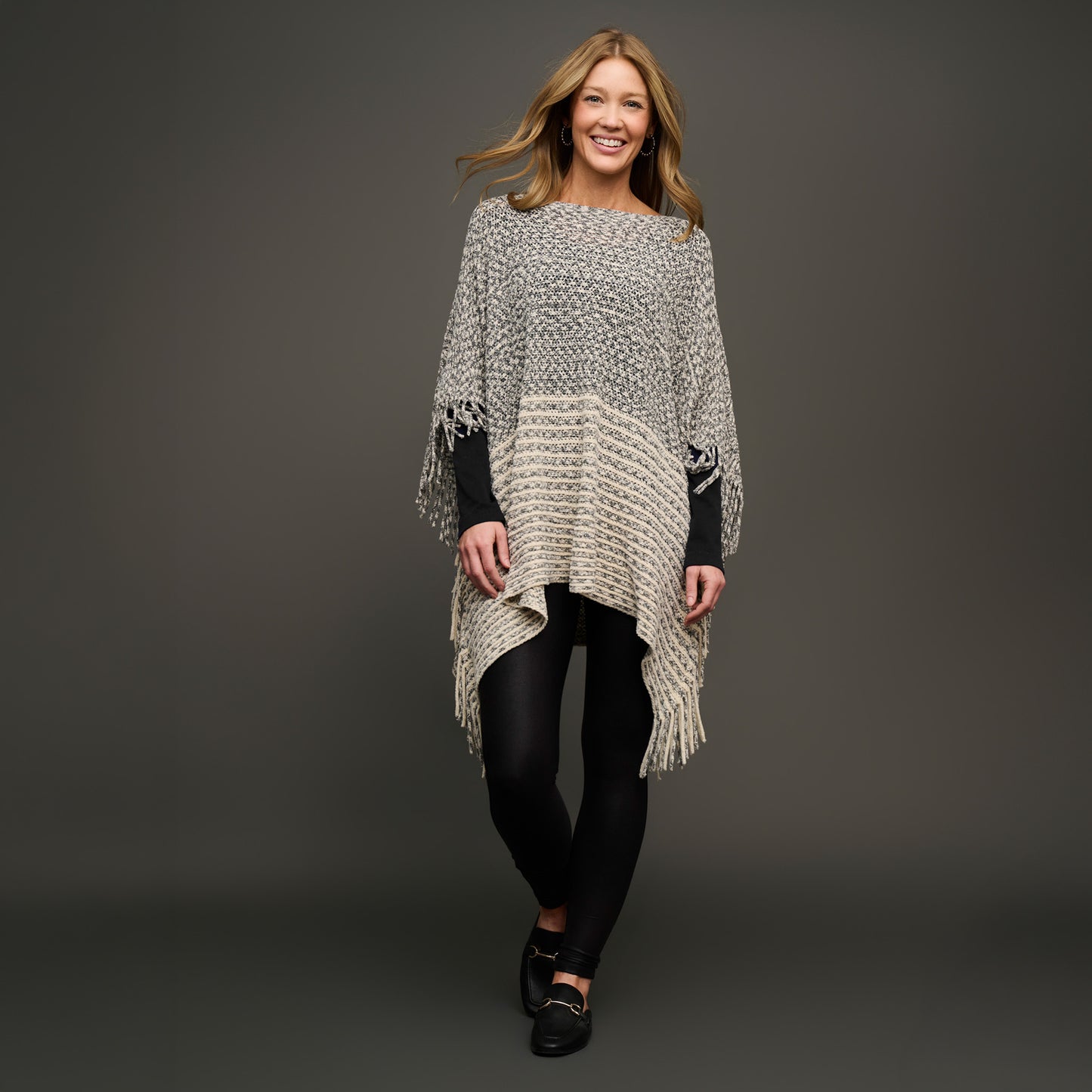 Brielle Chenille Knit Fringe Poncho