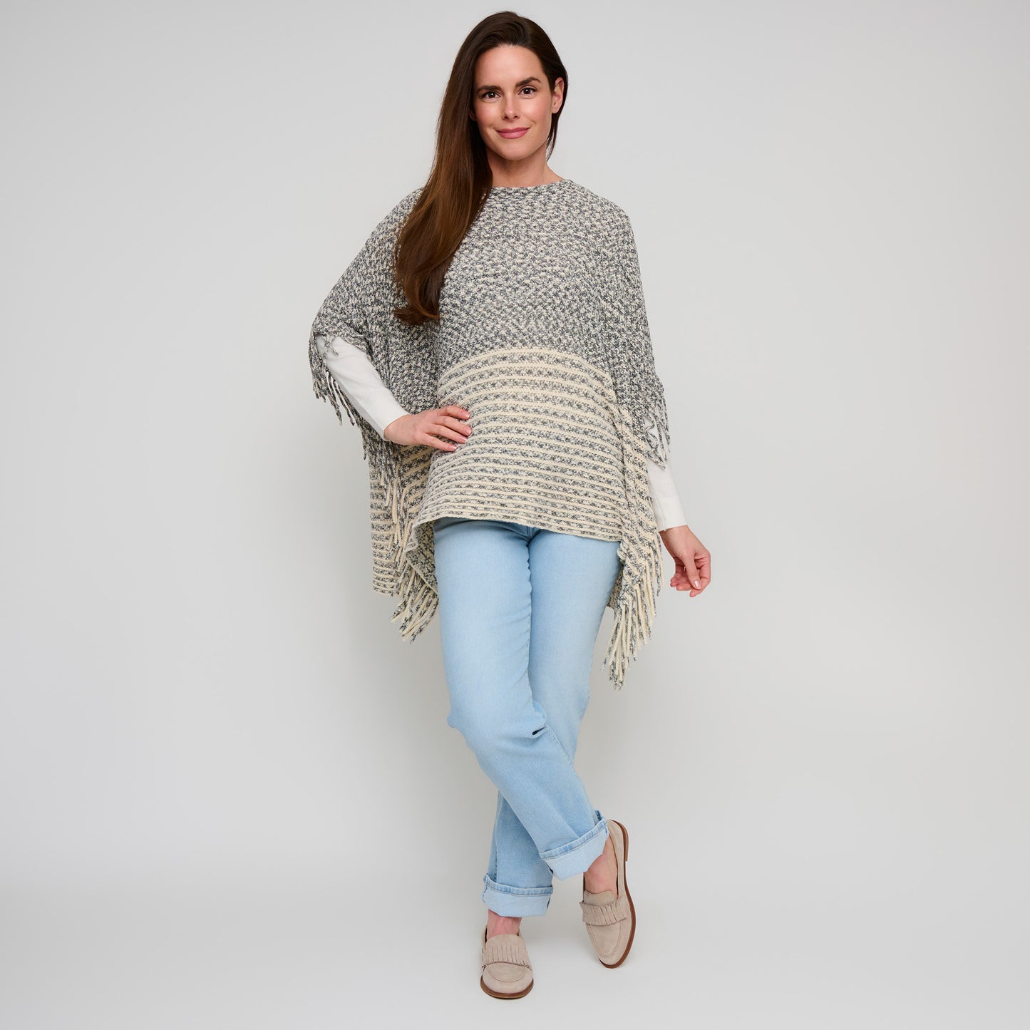 Brielle Chenille Knit Fringe Poncho