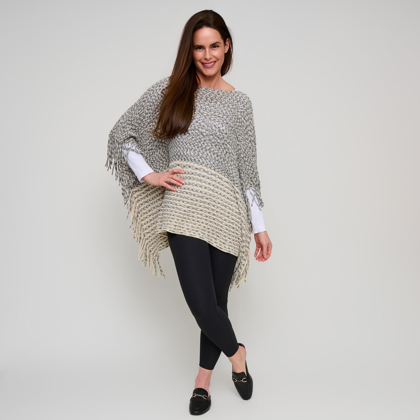 Brielle Chenille Knit Fringe Poncho