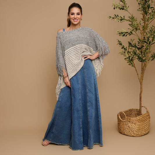 Brielle Chenille Knit Fringe Poncho