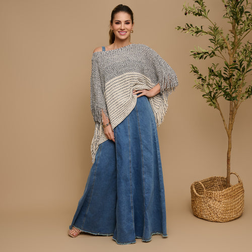 Brielle Chenille Knit Fringe Poncho