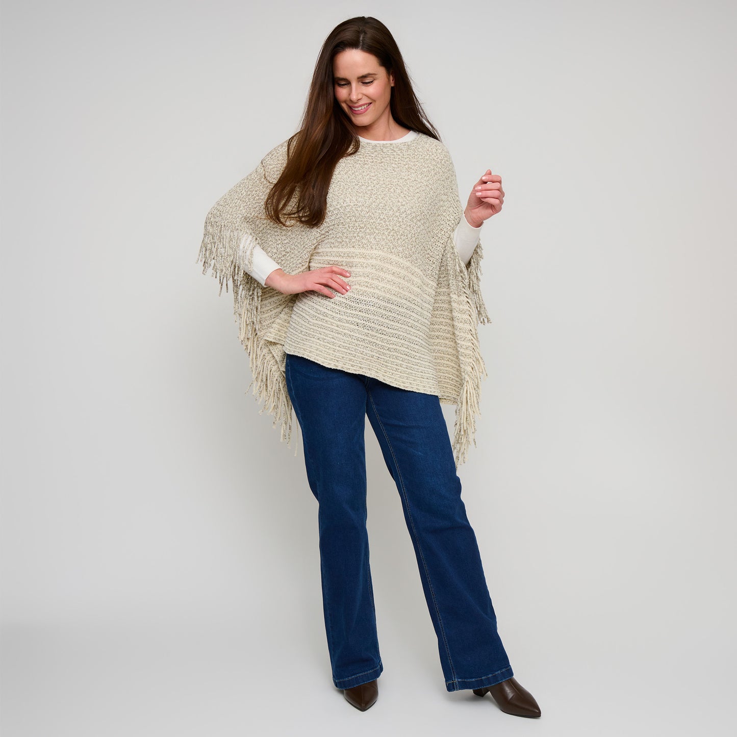 Brielle Chenille Knit Fringe Poncho