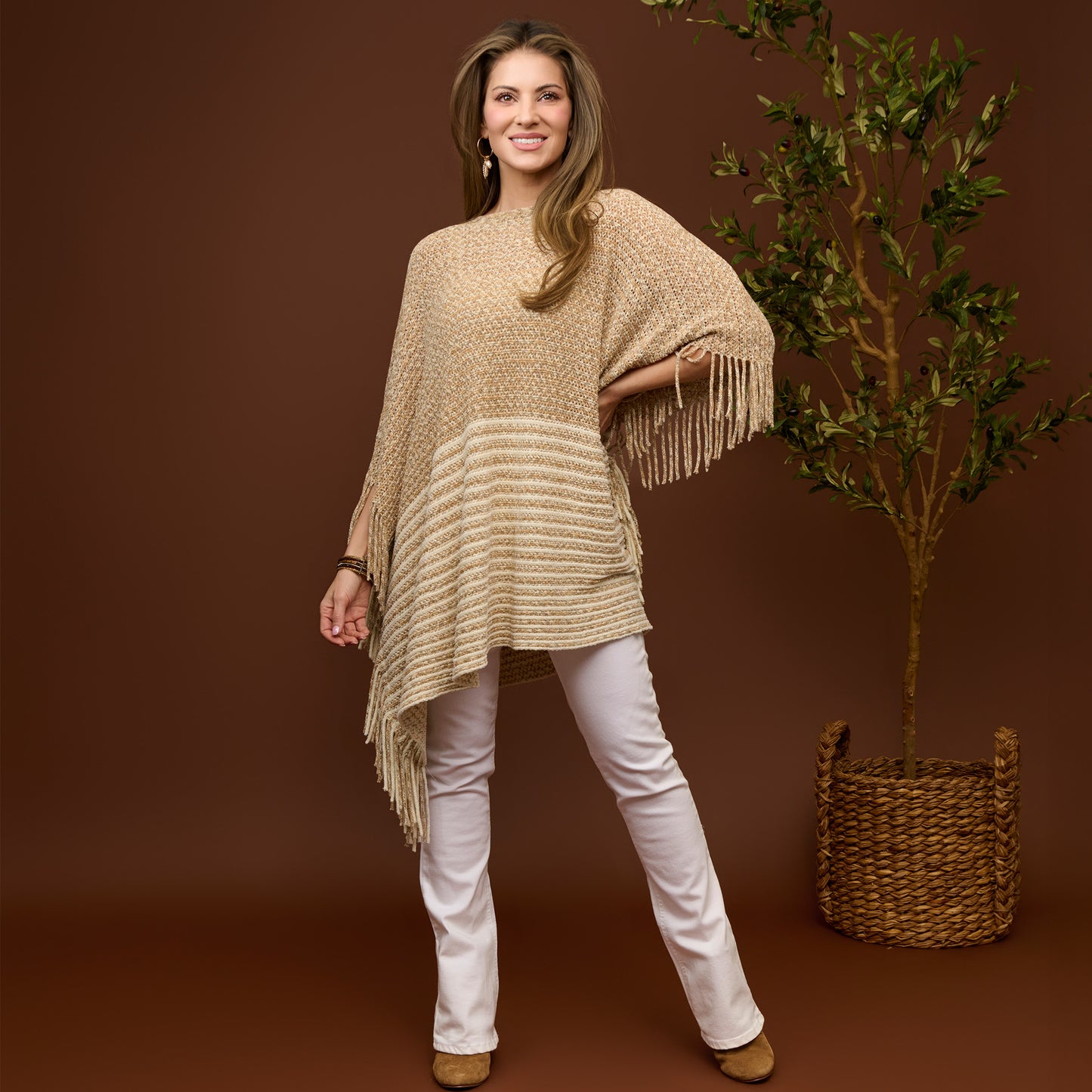 Brielle Chenille Knit Fringe Poncho