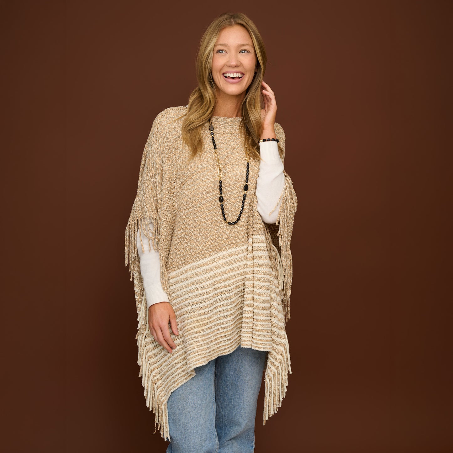 Brielle Chenille Knit Fringe Poncho