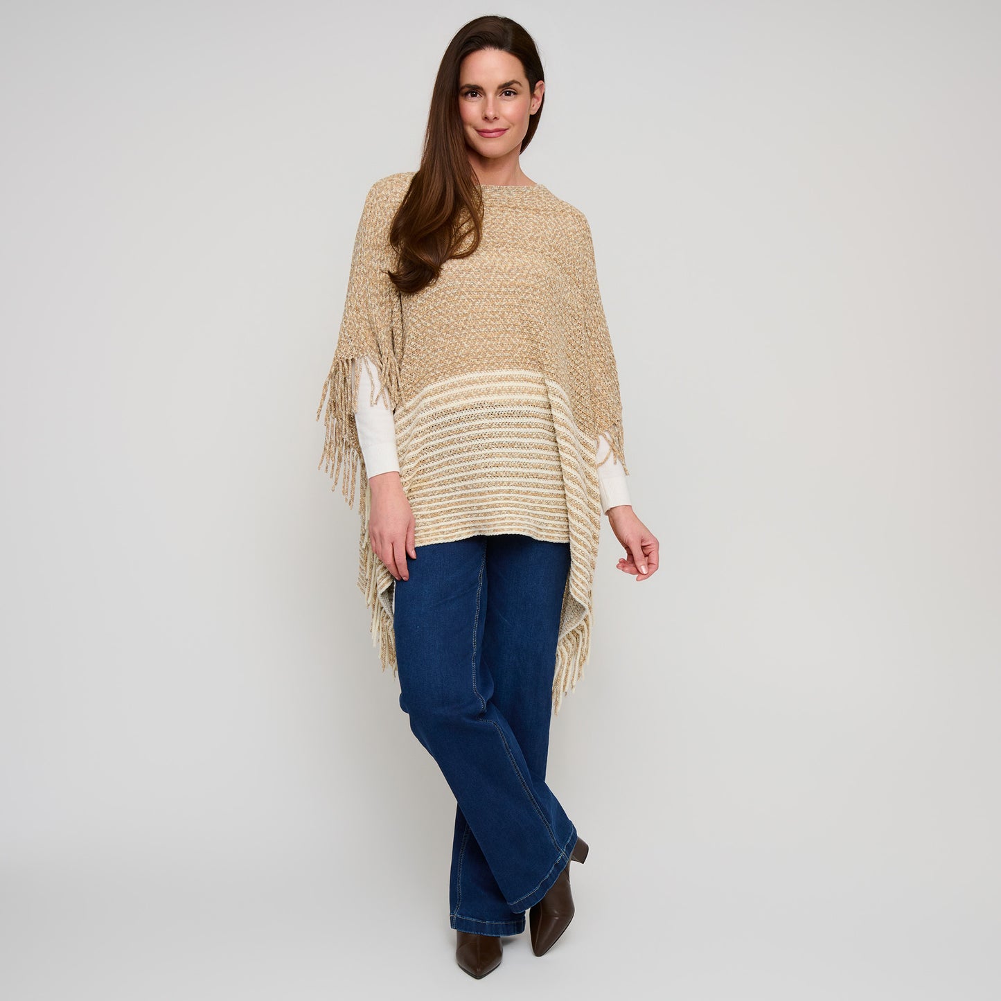 Brielle Chenille Knit Fringe Poncho