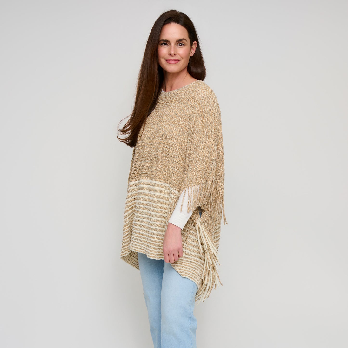 Brielle Chenille Knit Fringe Poncho